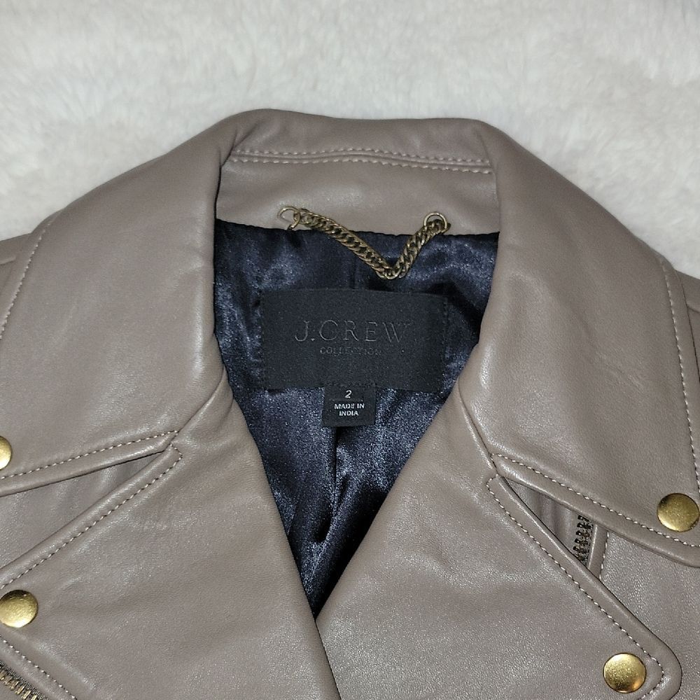 J. Crew Taupe Leather Moto Jacket with Gold Hardware Womens Size 2 - Picture 3 of 12